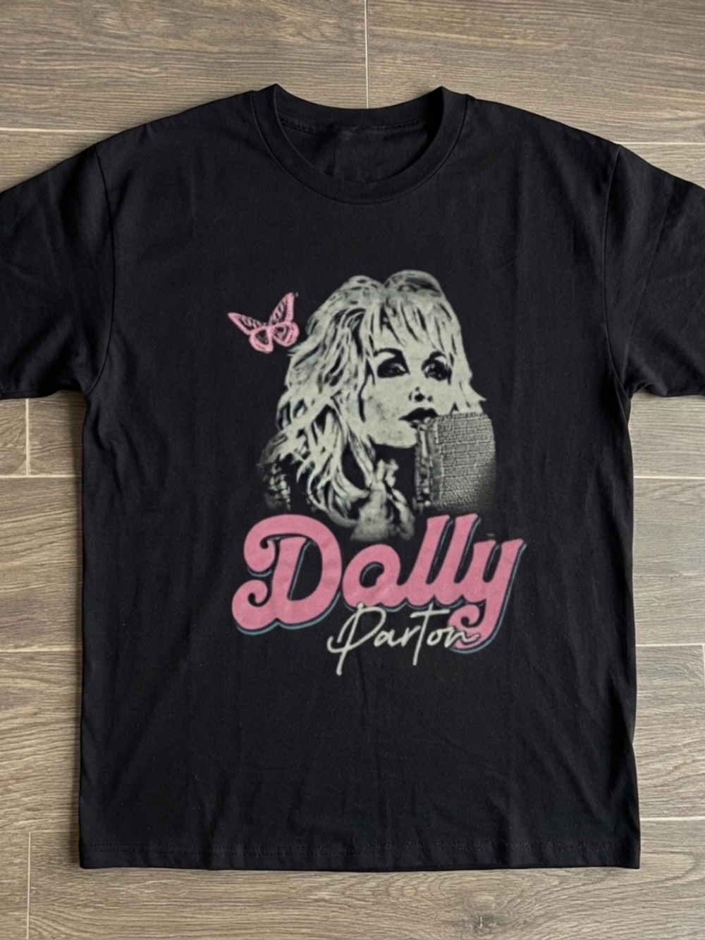 Gildan Black Tee with Pink 'Dolly' Graphic